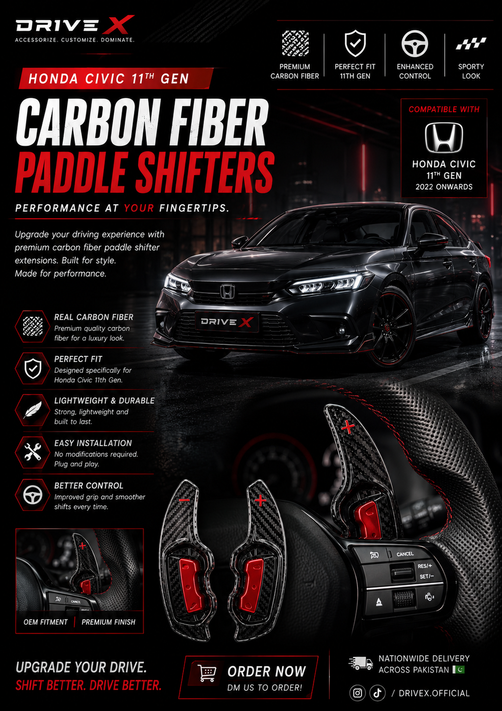 Honda civic 11 gen paddel shifter extention carbonfiber