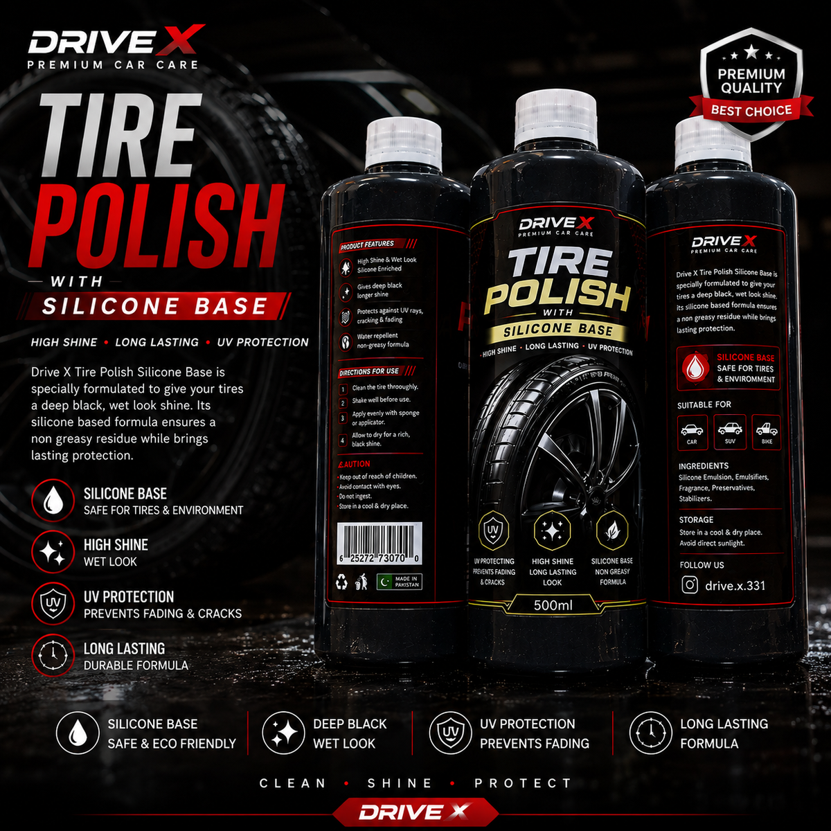 Drive X Premium Tire polish with silicone base